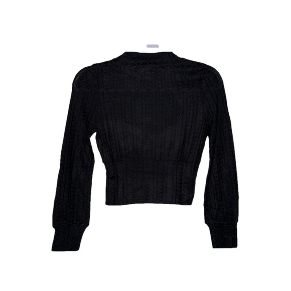BAND OF THE FREE by Band of Gypsies Black Textured Long Sleeve Knit Sweater - Picture 4 of 7